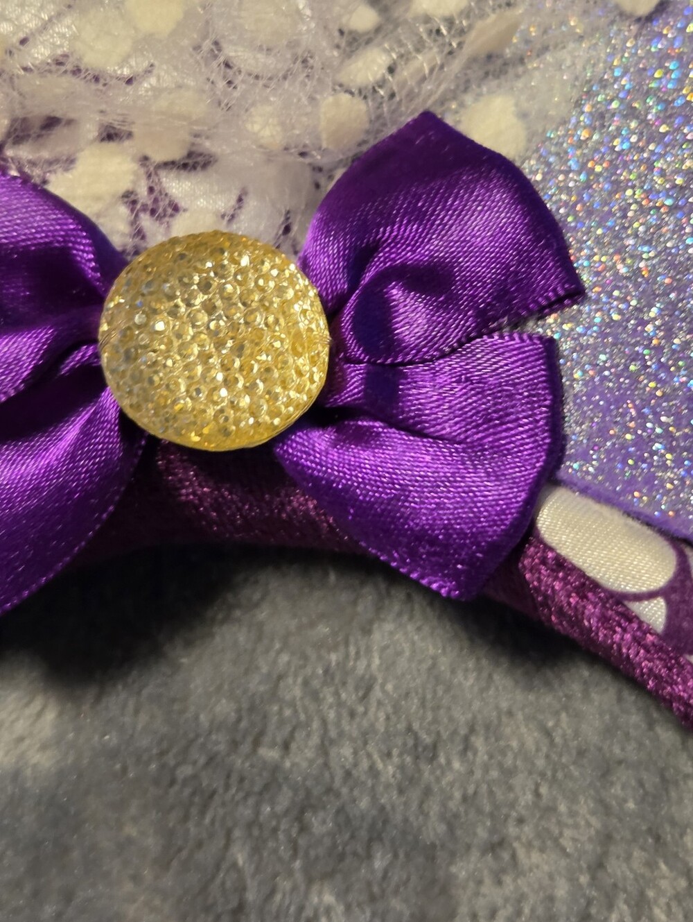 Disney Purple White Minnie Ear Headband with Glitter Crown - Picture 3 of 3